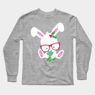 Christmas Bunny, Hipster Bunny, Bunny With Glasses Long Sleeve T-Shirt